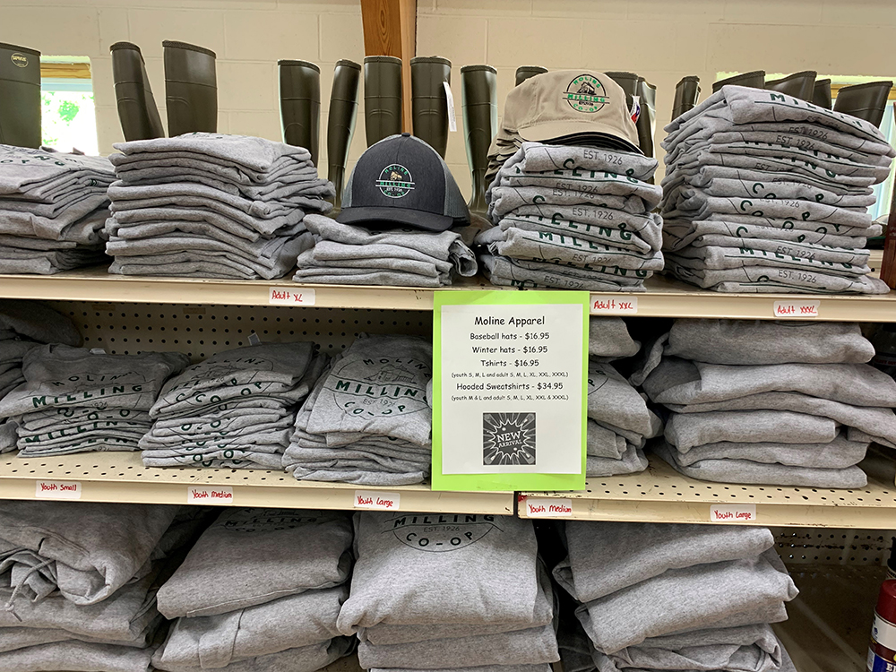 clothing in a shelf