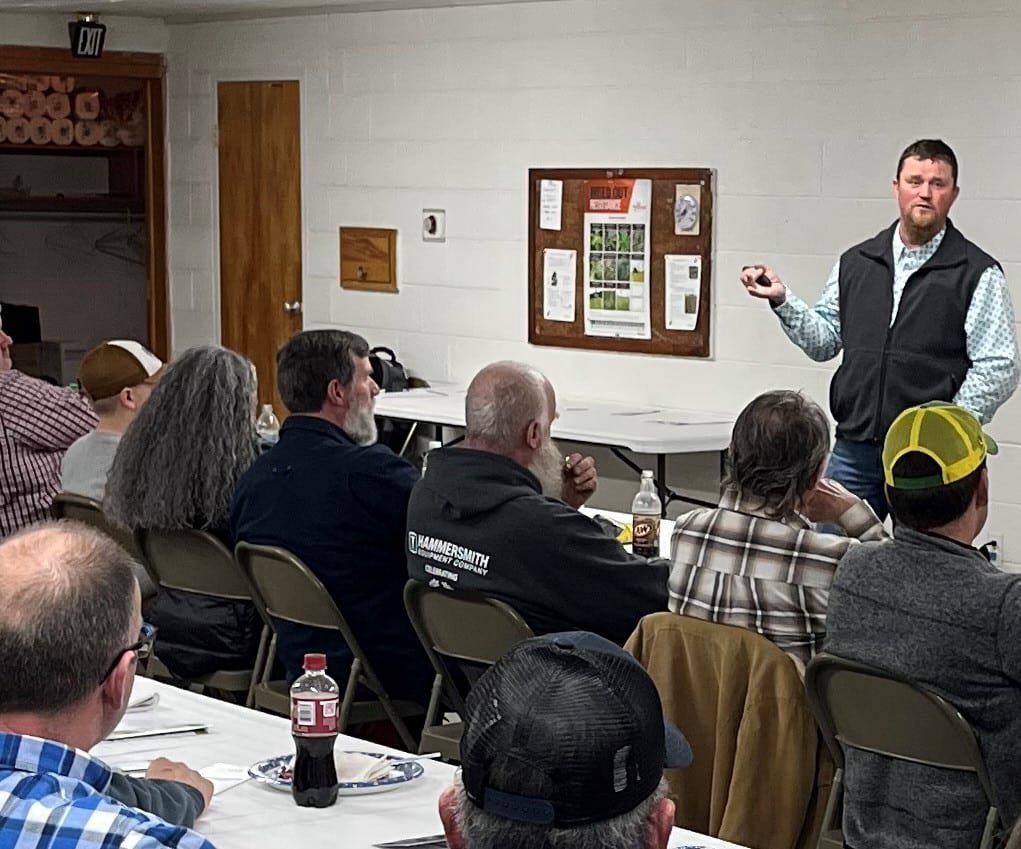 Dan Larson speaking in beef meeting